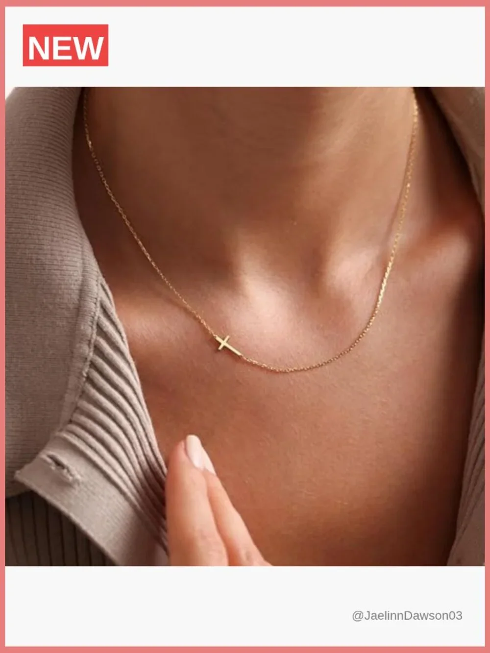 14K Gold Plated Sideways Cross Necklace Dainty Minimalist Pendant Faith Gift